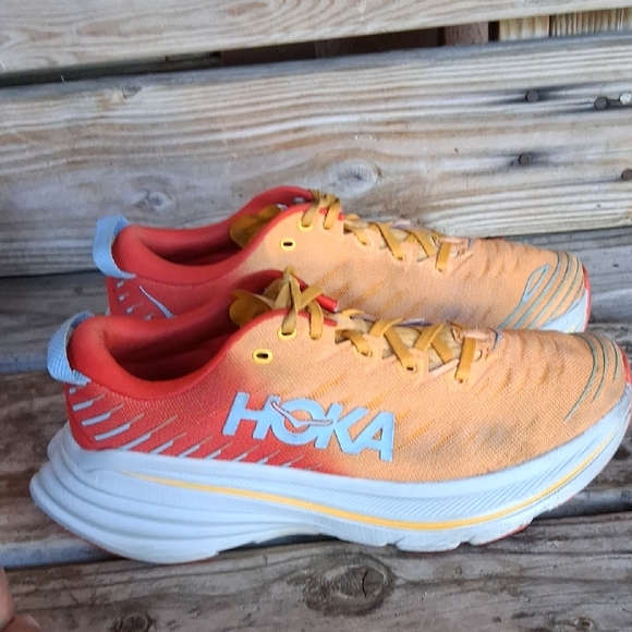 Hoka Bondi X Vibrant Orange and Yellow Sneakers - Picture 5 of 13